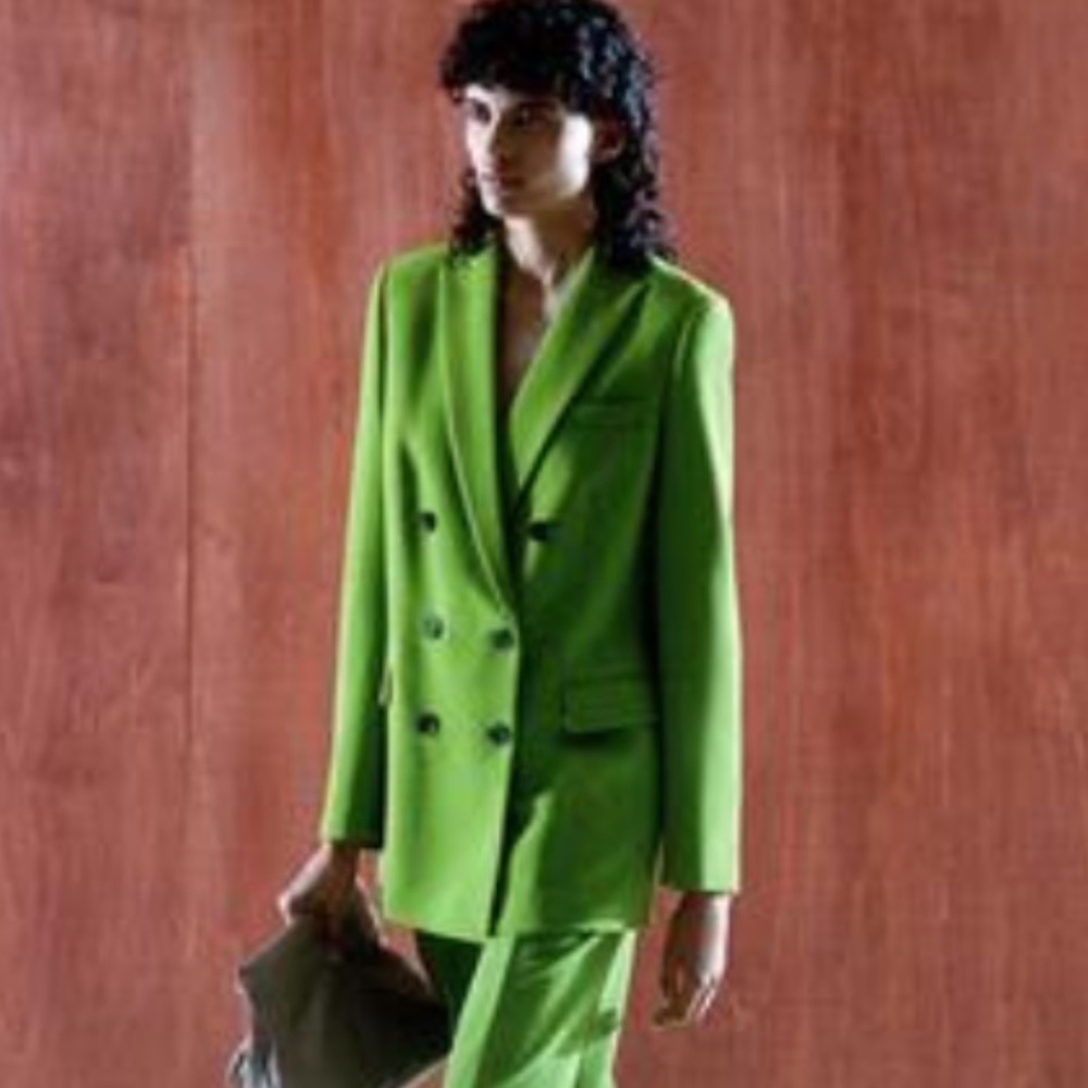 Zara brand new Vibrant Green Double-Breasted Suit